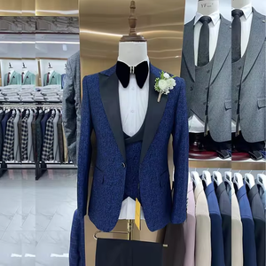 Жаккардовый роскошный мужской костюм черный блейзер с лацканами однобортный пиджак для выпускного вечера 3 шт. куртка и брюки жилет мужская одежда - Product Image 1