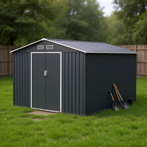 Capanno in Acciaio 11 X 9 Grigio Scuro con Doppie Porte Scorrevoli in Metallo Zincato per Deposito Attrezzi da Giardino, Cortile e Patio - Product Image 2