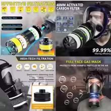Máscara Respiratoria Facial Completa Tao Shield con Filtro de Cartucho, Protección Contra Gases Químicos, Reutilizable, de Goma de Alta Calidad - Product Image 3