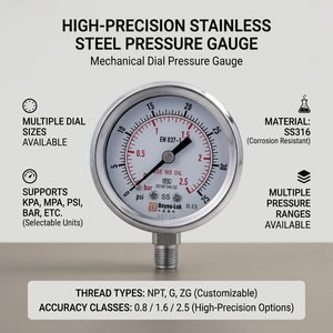 Válvula de Acero Inoxidable con Manómetro de Diafragma 0-25MPa, Rosca Externa NPT de <span class=keywords><strong>1</strong></span>/4'', Tipo Radial/Axial, <span class=keywords><strong>1</strong></span> Año de Garantía - Product Image 5