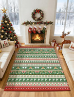 Tapis de Noël moderne à rayures rouges et vertes, tapis de salon, fabriqué à la machine, imprimé en 3D, pliable, lavable, tapis décoratif d'intérieur