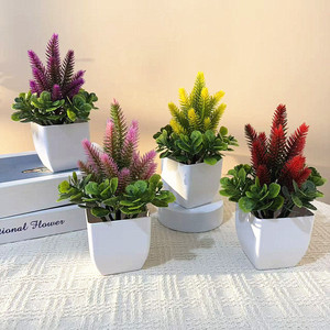 Nouveau Bonsaï artificiel de lavande transfrontalier en pot carré de 19 pouces pour décoration de jardin extérieur et de bureau, ornement végétal vert - Product Image 1