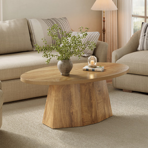 Tavolino da Caffè Ovale da 47 Pollici con Base Poligonale, <span class=keywords><strong>Tavolo</strong></span> Centrale Moderno Geometrico, Tavolino d'Appoggio Adatto ai Bambini, Arredamento per Soggiorno - Product Image 3