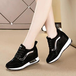 Sneakers <span class=keywords><strong>sportive</strong></span> nere alla moda <span class=keywords><strong>con</strong></span> lacci, <span class=keywords><strong>zeppa</strong></span> nascosta, plateau rialzato, traspiranti, <span class=keywords><strong>con</strong></span> strisce metalliche, <span class=keywords><strong>scarpe</strong></span> casual da donna - Product Image 2