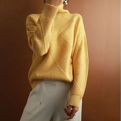 fashion pullover women knit top cashmere sweater solid color turtleneck sweater