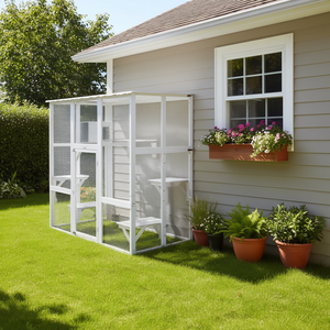 Enclos pour chat en bois blanc avec plateformes pont, Catio extérieur pour boîte de fenêtre, maisons et meubles pour animaux de compagnie - Product Image 2