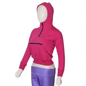 Sudadera con Capucha Rosa para Mujer, Manga Larga, Tejida, Transpirable, Corta, de Color Sólido, con Cierre Frontal, para Otoño - Product Image 1