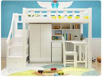 Lit superposé pour enfants, simple et moderne, avec bureau, multifonctionnel, en bois massif combiné