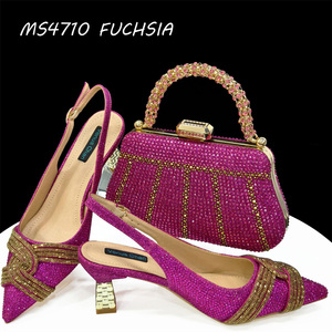 Zapatos y Bolsos de Alta Calidad para Fiestas, Tacones <span class=keywords><strong>Bajos</strong></span> a Juego, Pantuflas con Pedrería para Mujer, Conjuntos de Bolsos - Product Image 3