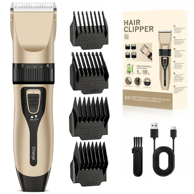 Household Rechargeable Battery Adjustable Ceramic Blade 4 Guard Clipper Men Electric Hair Removal Appliances