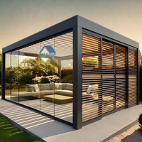 Pergola Bioclimatique Motorisée en Aluminium avec Lames Orientables et Toit en Verre Rétractable, Moderne et Personnalisable pour Jardin