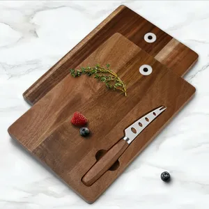 Acacia Houten Kaasplank En Mes Set Charcuterie Boards Houten Keukengerei Rond Hakblokken Als Geschenk Luxe Natuurlijk