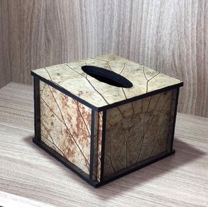 Wholesale wooden tissue convenient box cover by lotus leaves 2 choices brown tissue box or green tissue box