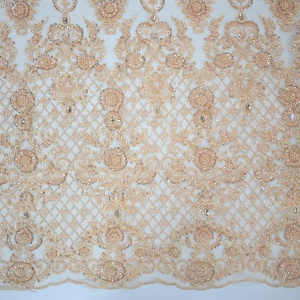 Bonita tela de encaje de tul con cuentas hecha a mano, tela de malla de Boda nupcial de lujo - Product Image 1