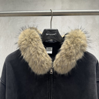 Veste sur mesure de haute qualité, surdimensionnée, à capuche en fausse fourrure vieillie, unie, lourde, 100% coton, fermeture éclair, coupe courte, coupe ample