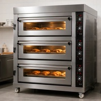 Oven Panggang Listrik 3 Dek 9 Loyang Industri Komersial Besar, Oven Roti 6 Loyang untuk Toko Roti, Restoran, Hotel