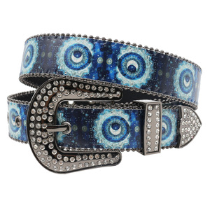 <span class=keywords><strong>Ceinture</strong></span> imprimée strass style ethnique européen et américain, motif grand œil bleu, rétro et tendance, pour hommes et femmes - Product Image 1
