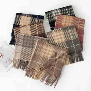 Bufanda de Cachemira Sintética con Estampado a Cuadros Estilo Coreano para Otoño e Invierno, Bufanda Larga con Borlas y Diseño de Pata de Gallo, Gruesa y Cálida para Mujer - Product Image 1