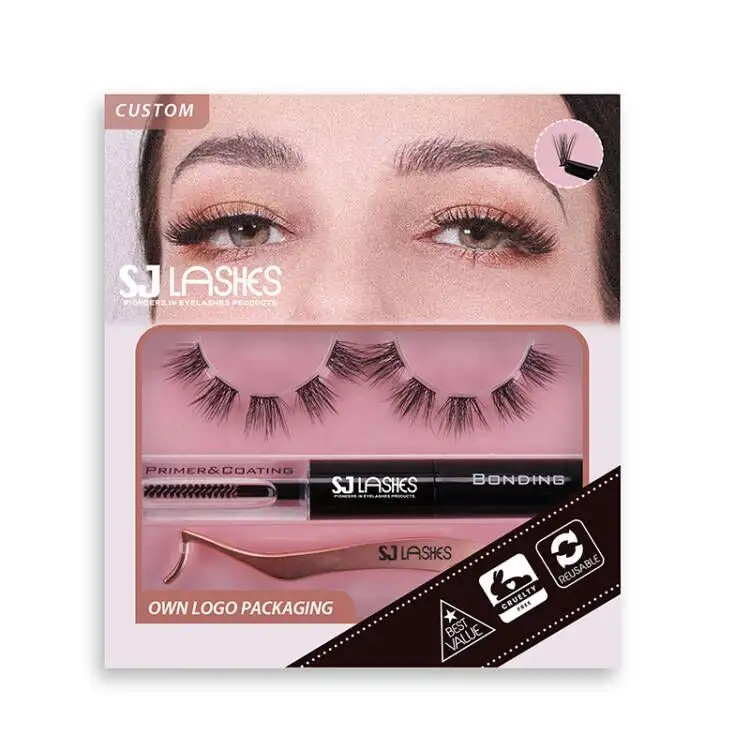 Vor geschnittenes DIY Segmented Lashes Self-Extensions-Kit mit Pinzette Pro Glue Private Label Benutzer definierte Verpackung Wimpern Großhandel