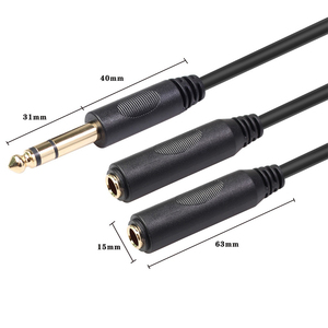 Venta al por mayor personalizado chapado en oro 6,35mm <span class=keywords><strong>Mono</strong></span> TS <span class=keywords><strong>1</strong></span>/<span class=keywords><strong>4</strong></span> "macho a doble hembra <span class=keywords><strong>1</strong></span>/<span class=keywords><strong>4</strong></span>" divisor de Audio Y Cable para amplificador altavoz guitarra - Product Image 4