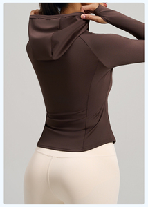 Damen Kapuzenjacke mit Reißverschluss, Seitentaschen, Daumenlöchern, Schlanke Kurze Schnelltrocknende Yoga-Laufjacke, Fitness-Mantel in 4 Farben Erhältlich - Product Image 4