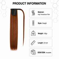 Extension de queue de cheval enveloppante, lisse et soyeuse, en fibre synthétique haute température, avec bande magique pour femme, vente en gros