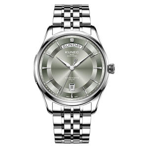 Montre automatique pour homme MIGE Swiss avec accent diamant, affichage de la semaine et de la date, cadran argenté, bracelet en acier inoxydable, montre-bracelet de style professionnel - Product Image 2