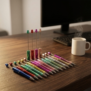 Venta al por mayor de fábrica: Bolígrafos de plástico con cuentas y acabado UV, con barriles chapados <span class=keywords><strong>en</strong></span> colores degradados, bolígrafos DIY con cuentas - Product Image 6