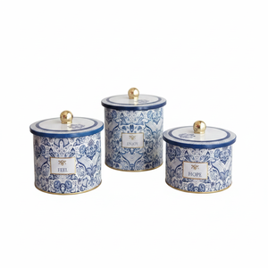 ชุดกระป๋องโลหะทรงกลมขนาด140มม. (3ชิ้น) โดยได้รับแรงบันดาลใจจาก azulejo รูปแบบการตกแต่งสีฟ้าและสีขาว - Product Image 2