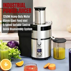 Extractor de Jugos Comercial Mond.uk de 1250W, con Boca de Alimentación Grande de 85mm, Alto Rendimiento, Totalmente Automático, de Acero Inoxidable, Capacidad de 2000mL - Product Image 2