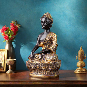 Statua di Buddha dorato, resina buddista scultura per la decorazione della casa e la meditazione altare - Product Image 4