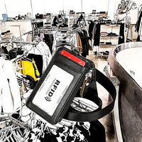 Portefeuille de travail en cuir véritable noir anti-RFID avec cordon pour cartes de crédit, cartes d'identité et badges – Tendance