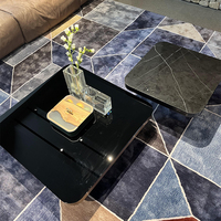 OKF Matériau personnalisé base en acier inoxydable marbre noir miroir foncé table basse carrée salon hôtel table centrale avancée