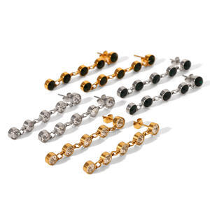 Paslanmaz çelik altın kaplama zirkonya püskül Hoop küpe moda balo takı - Product Image 5