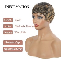 Perruque courte droite de style pixie FH G04711, sans dentelle, fabriquée à la machine, cheveux humains