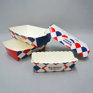Logotipo impresso personalizado descartável Takeout Kraft papel sushi bandeja marrom comida barco caixa bandeja