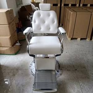 Modern Salon White <b>Leather</b> Barber <b>Chair</b> with Hydraulic Pump and <b>Reclining</b> Feature Customizable Color for Men's Hair Salon - Product Image 2