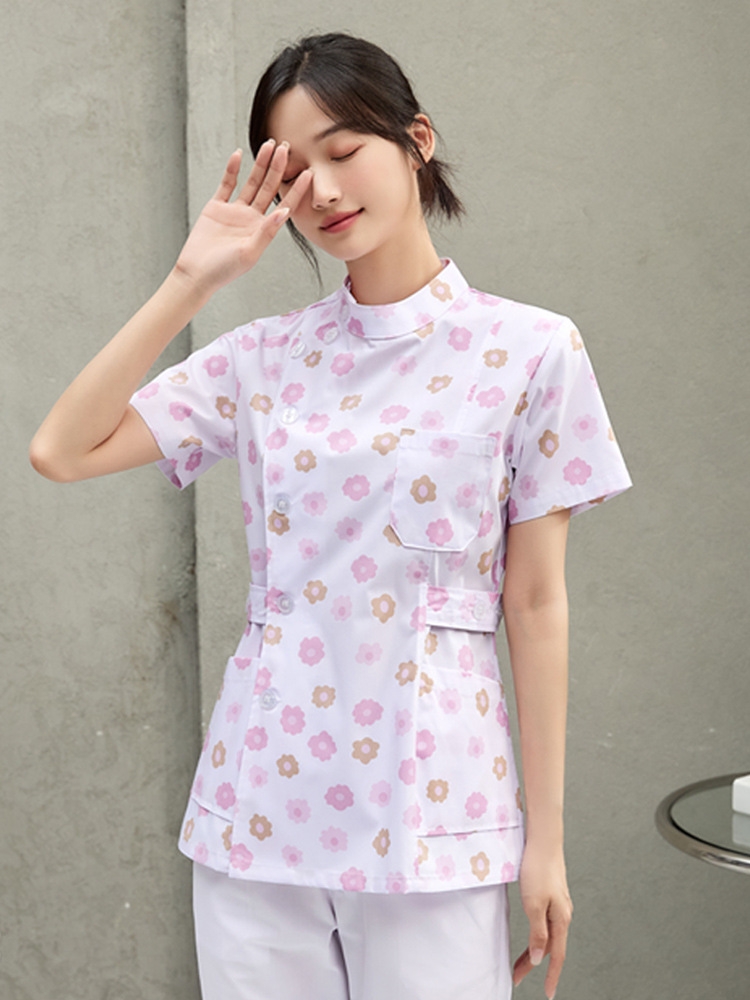 Pink Plum Blossom collar de manga corta