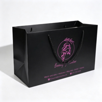 Sac en papier de luxe personnalisable, imperméable, noir mat, avec doublure en éponge, poignée en corde, pour salon de beauté