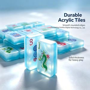 Acrylic Mahjong Tiles Transparent Game Pieces with Green Dragon Crane Pattern for Family <b>Entertainment</b> - Product Image 5