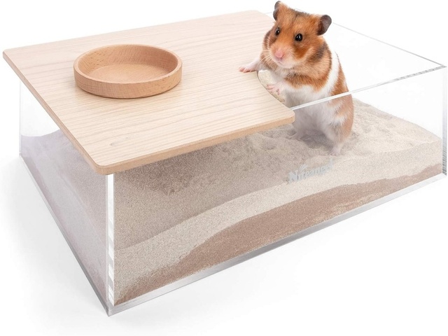 Animal Sand-Bath Box Wood Critter's Sand Bath Shower Room & Digging Sand Container for Hamsters Mice Lemming Gerbils