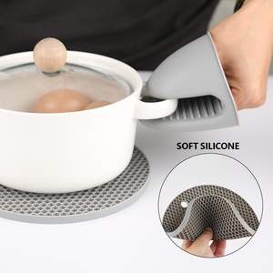 热迷你烤箱手套热垫Potholders硅胶超长烤箱手套和锅架套装，用于厨房烘焙烹饪 - Product Image 5