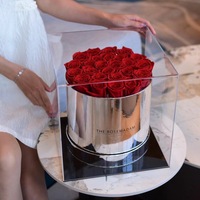 Roses conservées Logo personnalisé Infini immortel éternel pour toujours Roses conservées stabilisées dans une boîte ronde argentée