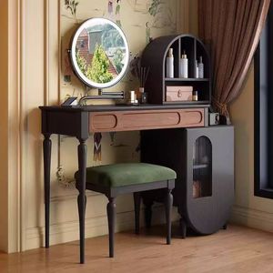 Retro Style <b>Makeup</b> <b>Vanity</b> With Drawer Solid Wood Dressing Table For Bedroom Mini Design - Product Image 1