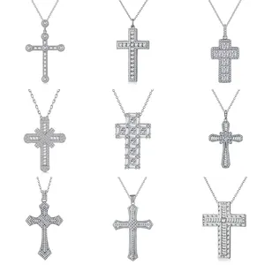 High Quality hip hop Diamond Jewelry Plated 5A Zircon Rhodium Plated Cross Pendant 925 Sterling Silver Custom Necklace For Man