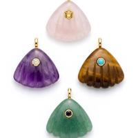 Pendentif Gemnel plaqué or en pierre naturelle, 2 styles : coquillage et rond, sans nickel, 20 mm