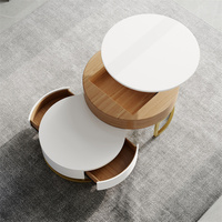 Table basse contemporain en marbre blanc, rehausseur en bois, multi-fonction, or