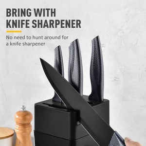 Black Kitchen <b>Knife</b> Set Stainless Steel Kitchen <b>Bread</b> Chef <b>Knives</b> Set With Plastic Block - Product Image 4