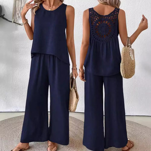 Nuevo Traje <span class=keywords><strong>de</strong></span> Verano sin Mangas <span class=keywords><strong>de</strong></span> Color Sólido con Espalda Descubierta y Encaje para <span class=keywords><strong>Mujer</strong></span> - Product Image 4