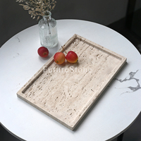 Plateau de service en marbre travertin Beige de luxe Rectangle marbre naturel décoratif alimentaire fruits plateau de bijoux pour la décoration de noël